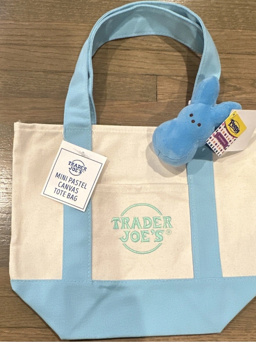 Trader Joe's Peeps Mini Pastel Canvas Tote Bag Mini Blue & Beige Canvas Tote